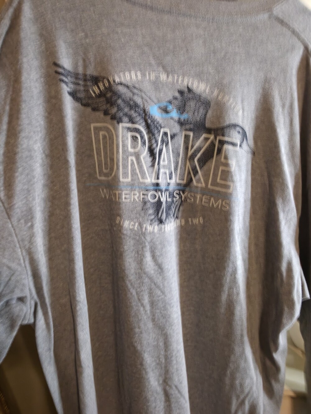 Drake Gray Crewneck Long Sleeve Tee with Navy Logo Worn Once